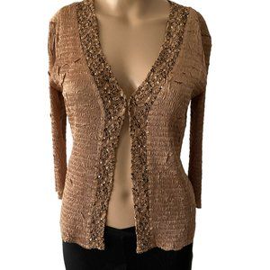 Alberto Makali Golden Brown Crepe Size M Open Cardigan Top